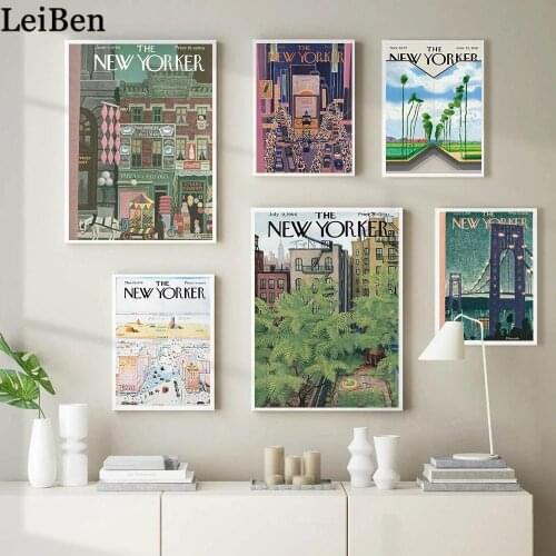 The New Yorker Magazine Cover Poster Fashion Retro Cityscape Canvas Painting Vintage Wall Pictures for Living Room Home Decor