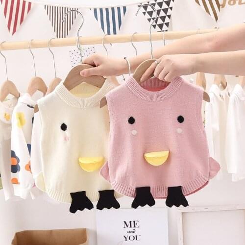 2020 Autumn New Children Woolen Vest Pullover Sweater Baby Kids Cartoon Duck Knitted Waistcoats for Girls and Boys Tops Clothes