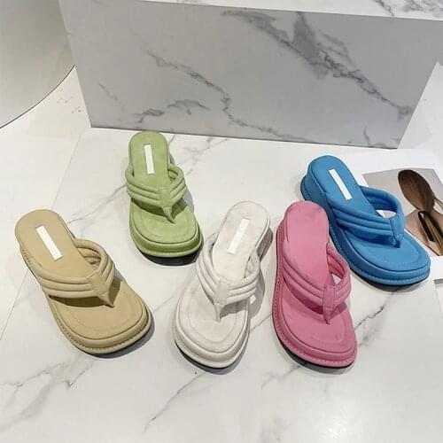 Chunky Heel Summer Beach Platform Women Flip Flops Slides Faux Sueded Open Toe Soft Sole Designer Sandals Women Y2K Shoes