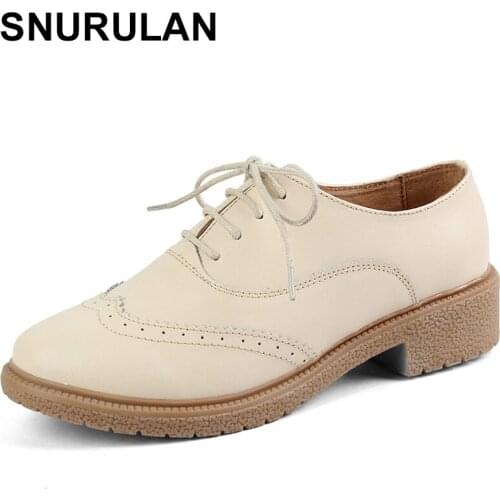 SNURULAN 2018 Woman moccasins genuine leather oxford shoes for women Ladies Women leather shoes Brogue Luxury Footwear E498