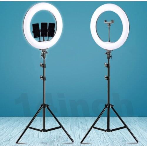 LED Video Light Dimmable Selfie Ring Light Ring lamp Photography Lighting with Phone Holder 1.6m Tripod Stand for Makeup Youtube