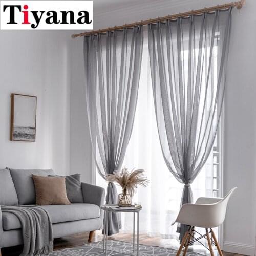 Grey Linen Tulle Curtain for Living Room Window Screen For Bedroom Modern Sheer Voile Curtain Blind Drapes Finished Panel 276D