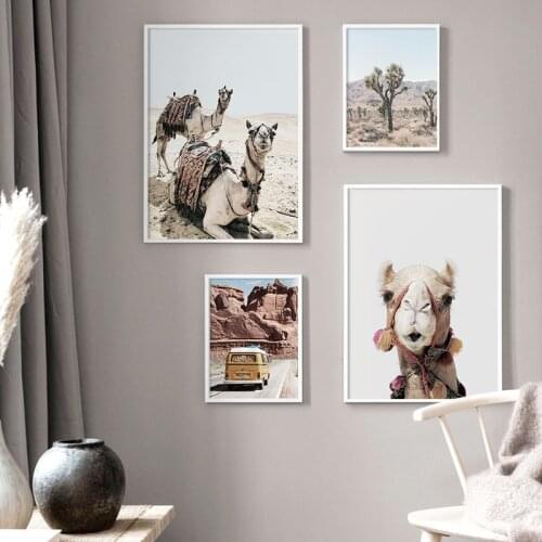 Camel Desert Landscape Wall Art Print Boho Style Canvas Poster Nordic Nature Scenery Art Painting Decorative Picture Home Decor