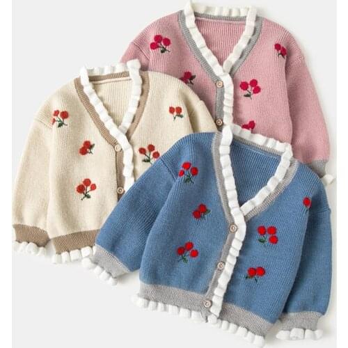 2018 Spring Fall Baby Infant Kids Knitted Sweaters 0-4 Year Old Girls Cute Flowers Embroidered Knitwear Knit Cardigan Coat B10
