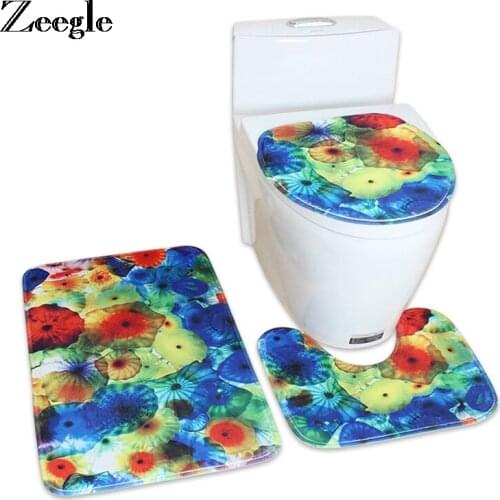 Zeegle Bath mat Bathroom Carpet Floor Mat Anti Slip Bathroom Carpets Set Home Toilet Lid Cover Shower Room Rug Floor Mats