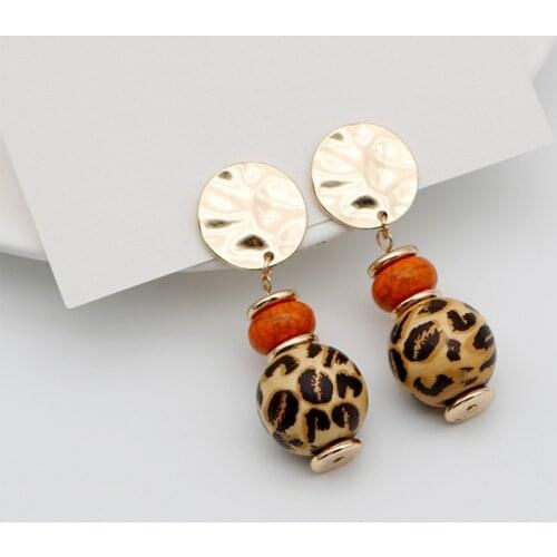 Leopard Print Earrings Long Drop Gold Plating Zinc-Alloy Acrylic Wood Post Earring For Women Fashion Statement Jewelry 202193