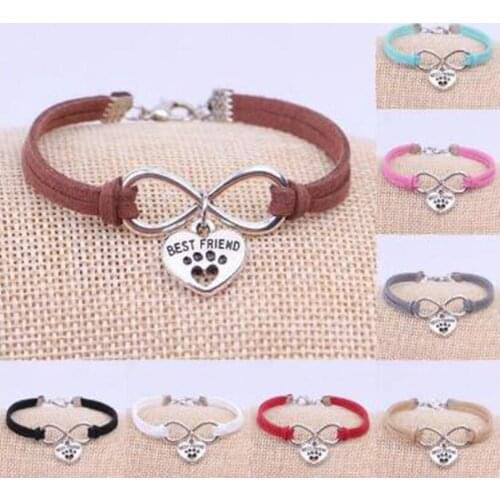 1pcs/lot Fashion Infinity 8 Best Friend Peach heart dog/Cat claw Charm Bracelet Mixed Simple Bracelets/Bangles