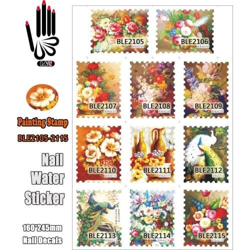 11 Sheets/Lot Flower Nail BLE2105-2115 Painting Flower Stamp Full Cover Nail Tips Nail Art Water Sticker(11 DESIGNS IN 1)