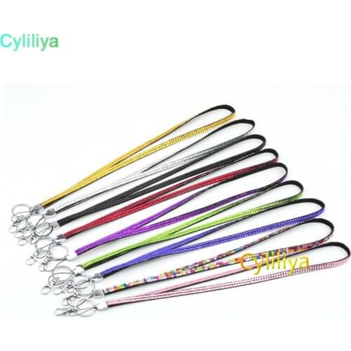250pcs Free shipping 36cm New Rhinestone Bling Crystal Custom Lanyard ID Badge Cell Phone and Key Holder