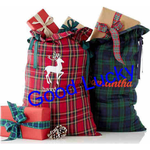 30pcs/lot free shipping Christmas plaid santa sack good quality 2 colors mixed santa claus gift bags Christmas tree decoration