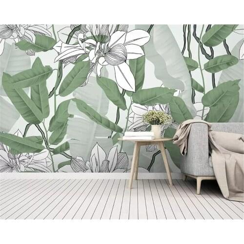 Beibehang Customized personality wallpaper Nordic Hand Painted small fresh tropical rainforest banana leaf Photo 3d wallpaper
