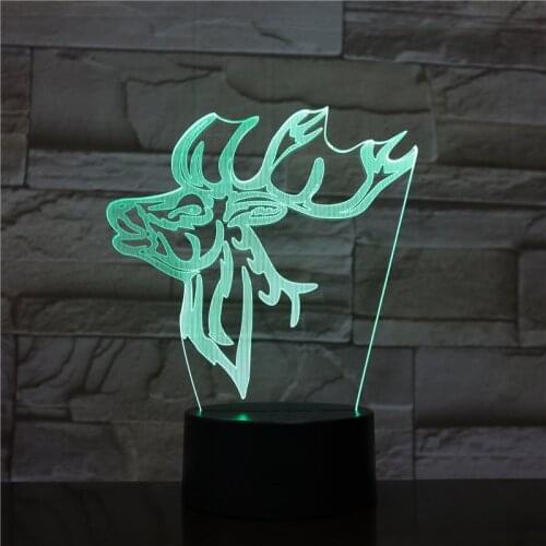 Deer Head 3D Lamp7 Color Touch Remote Control Led Lighting Visual Gift Table Lamps Small Desk Lamp 1651