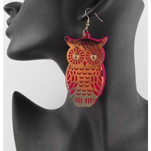 Free Shipping!2021 Hot Gold Metal Owl Wooden Earrings can mixed colors