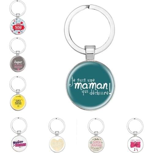 2020 France Je Suis Une Super Mama Keychain Silver Glass Gem Metal Super Mama Keyring Holder Mothers Holiday Gift