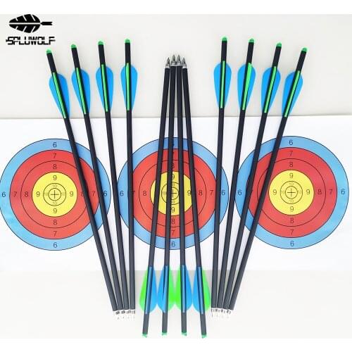 Shooting Target Papers And 12PCS Archery Arrows with Transparent Green Nock 3 Feather 8.8mm Carbon Arrow Crossbow Bolt