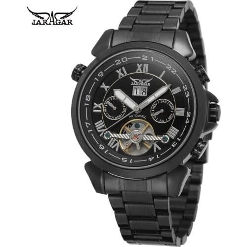 Jaragar Watch Simple Luxury Silver Hollow Multifunctional Men Watches Waterproof Automatic Mechanical Steel Clock Wristwatch Man