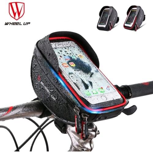 Wheel Up 6 inch Phone Bag With Sun Visor Bicycle Top Tube Frame Handlebar Bags Touch Screen Waterproof Bike Front Bag Black Red