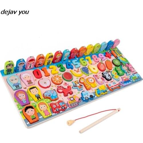 Children Early Learning Education Puzzle Hand Grasp Toy Fruit Number Animal Traffic Figure Wooden Building Block