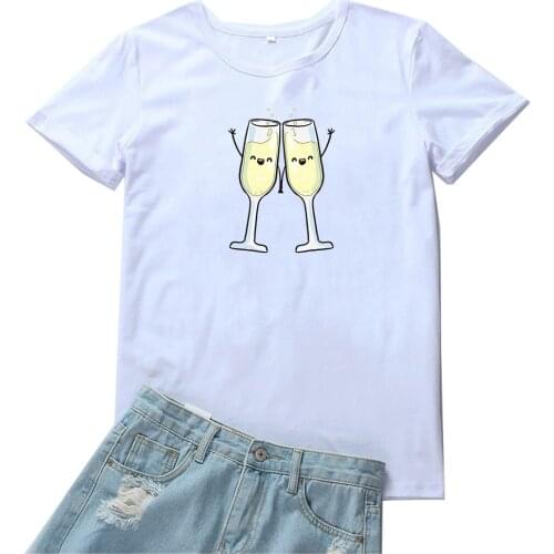 Drink and Clink Glasses Together Women T Shirt Goblet Graphic Tees Women Fashion Print Women Tshirt Loose Tide T-shirts Women