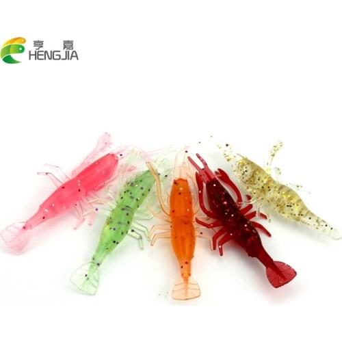 HENGJIA 50pcs Soft Shrimp Fishing Lure 3.6g 8cm Isca Artificial Plastic Soft Silicone Fishing Tackle Swim Bait leurre souple