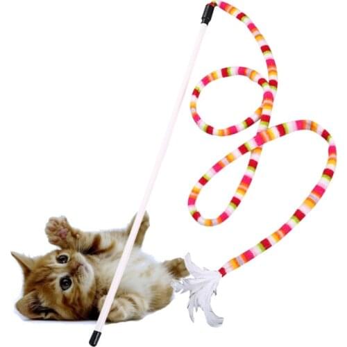 Pet Cat Teaser Toys Feather Rod Toy Cat Catcher Teaser Stick Cat Interactive Toys