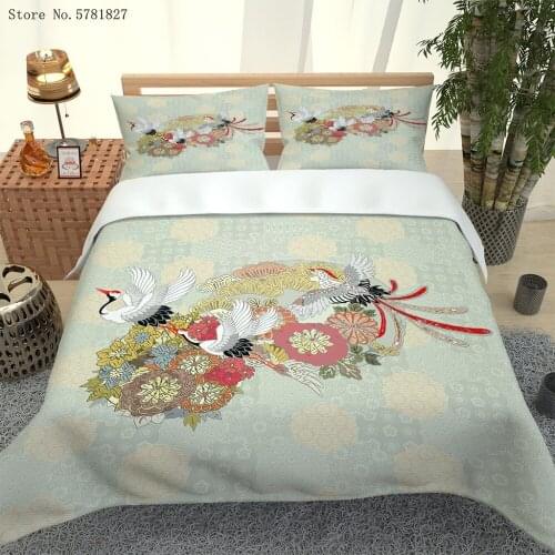 2/3 Pieces Flower Crane Bedding Set 3D Print Embroidery Duvet Cover Set Home Textile Bed Quilt Cover For Boy Girl Bed Cover Set