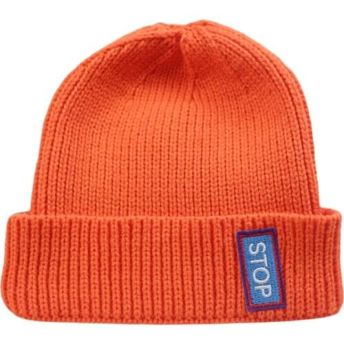 Womens Ladies Plain Short Beanie Ribbed Hat with Texts Warm Winter Knitted Toque for Men Orange Black Blue Lavender
