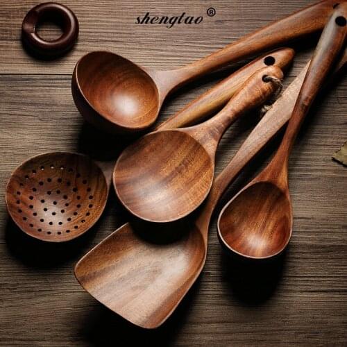 Cooking Nonstick Cookware Wooden Kitchen Utensils Set,Wooden Spoons for Cooking Natural Teak Wood Kitchen Spatula Set