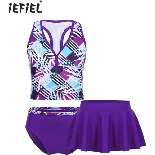 Fashion Kids Girls Tankini Swimsuit Digital Printed Swimsuits Swimwear Bathing Suit Beachwear Girls Summer Swim Clothes Costumes