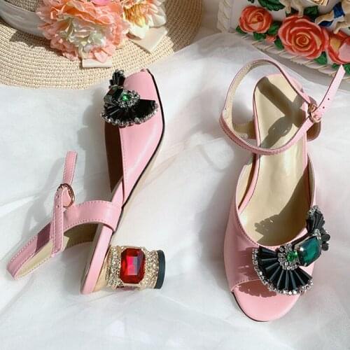 Summer sexy lady designer Pumps pink real leather crystal Rhinestone peep toe high heels Prom Evening Shoes large size 43