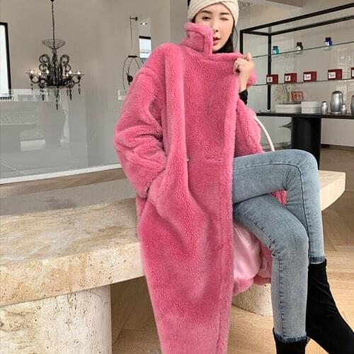Fashion High Quality 100% Genuine Wool Fur Coat Autumn Winter Long Oversized Female Jacket Warm Womens Coats Abrigos Zjt1944