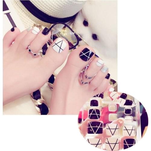 Fake Nails Feet Design Press On Nail Fashion Black And White Products Toenail False Toe Nails Patch Wearable Detachable