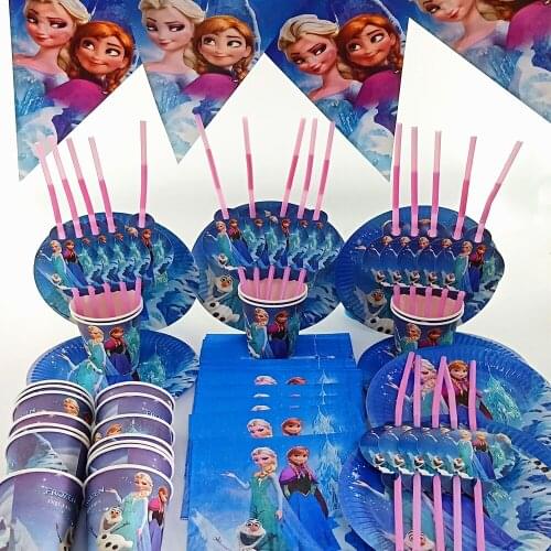 Disney frozen elsa happy birthday kids disposable paper cup plate banner baby girl princess decoration supplier set