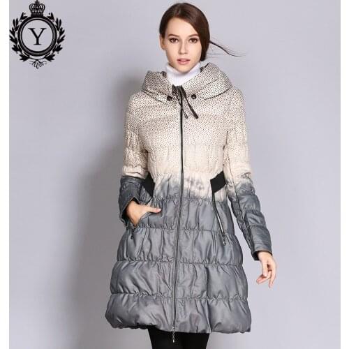 Autumn Low Price Winter New Womens Knee-Length White Duck Down Jacket Medium Splicing Dot Coat for Femal