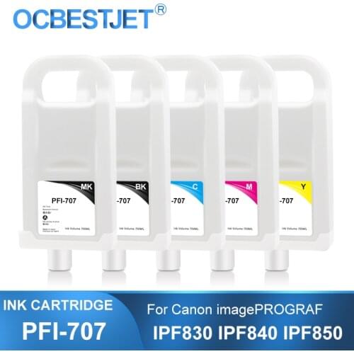 PFI-707 PFI707 PFI 707 Refillable Ink Cartridge With Permanent Chip For Canon IPF830 IPF840 IPF850 Printer 700ML 5Colors/Set
