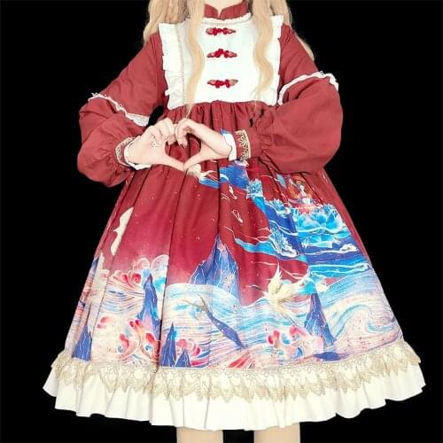 Chinese style Lolita Japanese Soft Girl Retro Cute Lolita Vintage Long Sleeve Op Dress Kawaii loli Dress