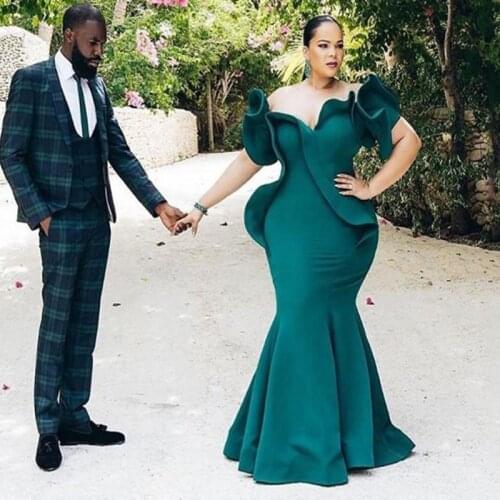 Sevintage Muslim African Mermaid Plus Size Evening Dresses Short Sleeve Ruffles Prom Dress Formal Bridesmaid Gowns abendkleider