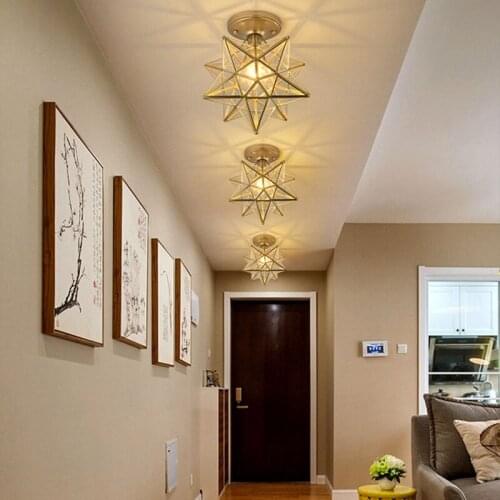 Star Ceiling Lamps Small Light Gold Glass Shade Chandelier Fixtures for Hallway Schoolhouse Entryway Kitchen Dining Laundry Room