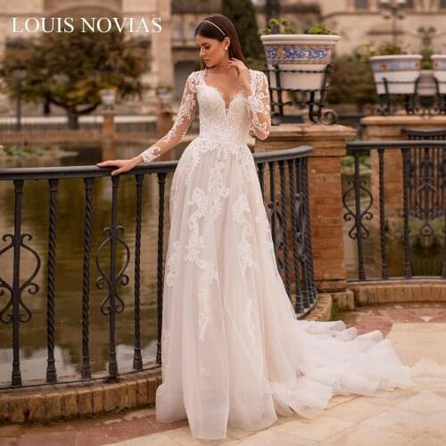 Louis Novias Sexy Exquisite Applique Embroidery Deep V-Neck Fantasy Twist Button Romantic Wedding Dress Vestido De Noiva
