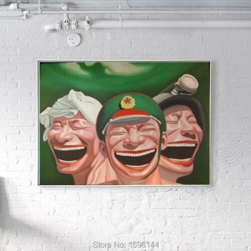Hand-painted Oil Painting canvas Chinese painter Yue Minjun Painting Modern Home Decoration Art Wall Picture Happy face