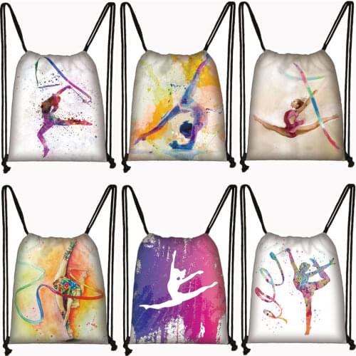Watercolor Gymnastics Art Print Backpack Women Drawstring Bags Girls Daypack Gymnast Storage Bag for Travel Shoes Holder Gift