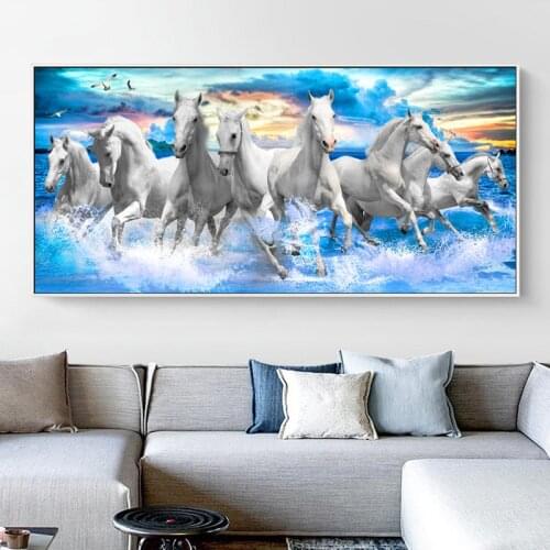 SELFLESSLY Eight Horses Running In Sea Canvas Painting Wall Art Animal Pictures For Living Room Bedroom Modern Home Decoration