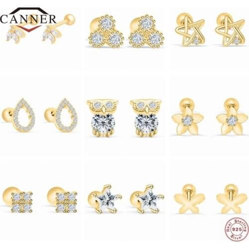 CANNER 2 Pcs 925 Sterling Silver Zircon Stud Earrings for Women Piercing Thread Ear Studs Earring Jewelry Pendientes Kolczyki