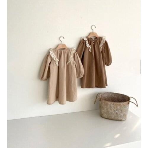 2020 Spring and Autumn Girls Cotton and Linen Lace Long-Sleeved Princess Dress