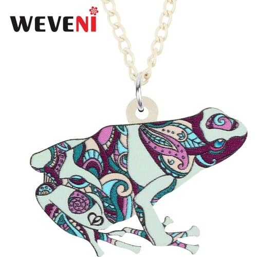 WEVENI Acrylic Cute Floral Blue farmland Frog Necklace Pendant Long Fashion Animals Chain Jewelry For Women Girls Charm Gifts