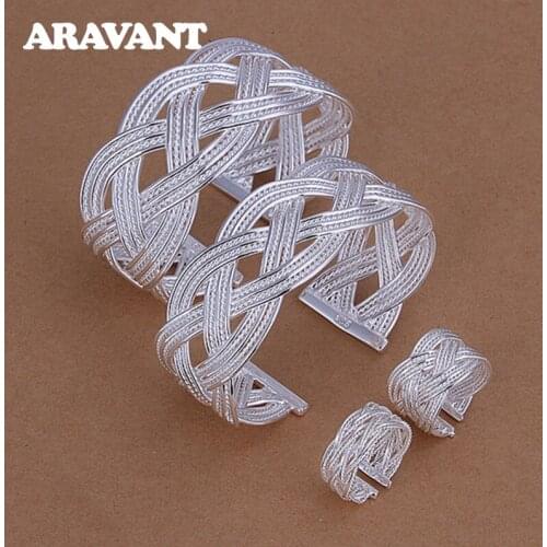 925 Silver Jewelry Sets Fashion Weave Rings Bangle For Women Bridal Wedding Jewelry Set