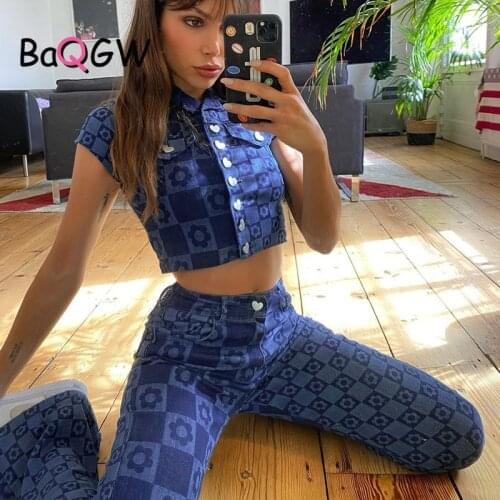 BaQGW Floral Print High Waist Flare Pants Women Summer Heart Button Jacket + Sweatpants Capris Pant Bottom 2021 Fashion Outfits