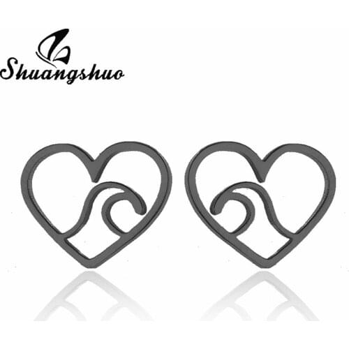 Shuangshuo Tiny Samll Ocean Heart Wave Earrings for Women Nature Stud Earrings Fashion Wave Jewelry Pendientes Brincos