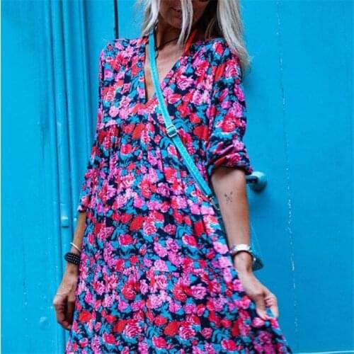 Women Spring Autumn Dress 2021 Vintage Loose Pattern Printed Long Party Dress Boho Casual Long Sleeve Maxi Lady Dresses Vestidos