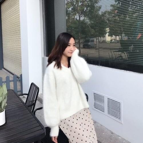 2021 100% Real Mink Cashmere Sweater V Neck Basic Match Vintage Natural Cashmere Pullovers drop shipping